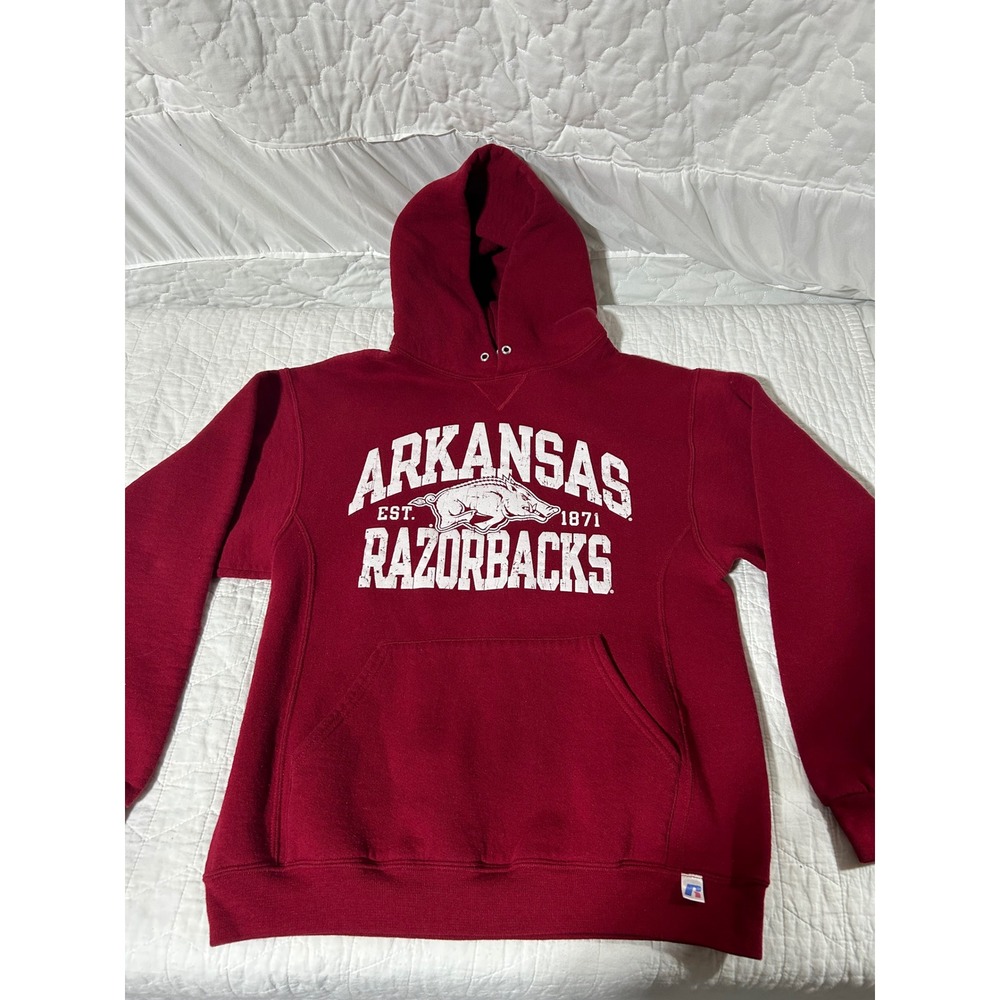 Arkansas Razorbacks Pullover Hoodie Sweatshirt Red‎ Russell Athletic Men's M